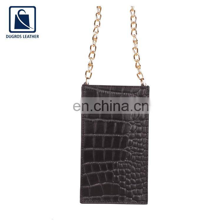 Gold Fitting Microfiber Lining Material Women Genuine Leather Mobile Case for Bulk Buyers