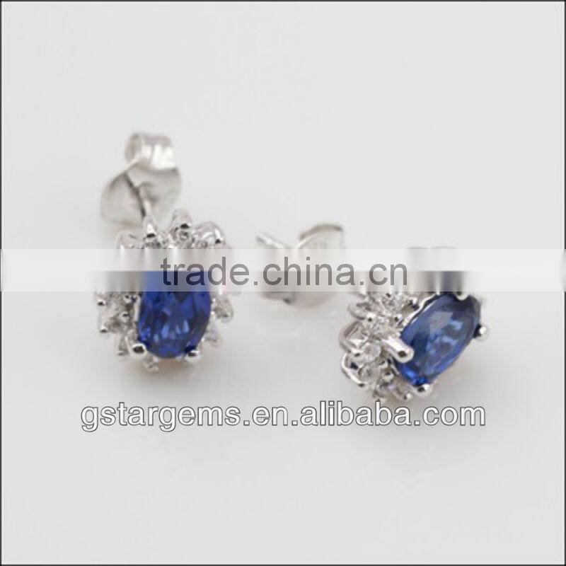 925 Stering Silver Synthetic jewelry Blue Sapphire Set Gemstone Jewelry Hong Kong Wholesale