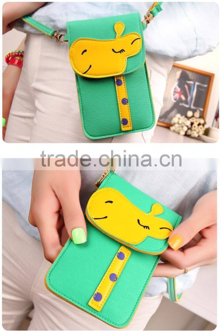 Wholesale cute cartoon high quality pu mobile phone carry bag