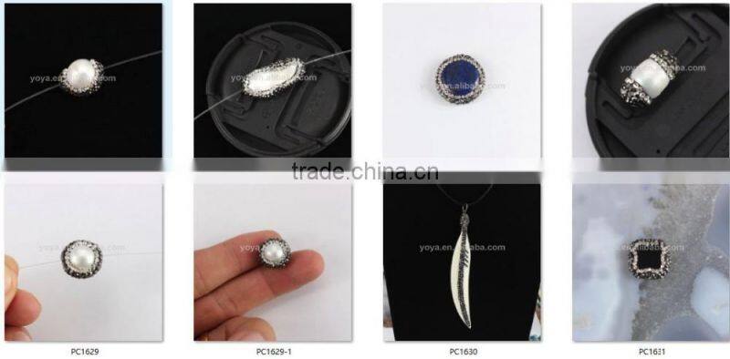 PC1619 Crystal Pave Weathered Agate Diamond Setting Handmade Pendant