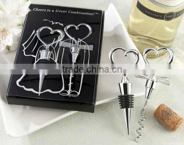 Wedding Favors Gifts Zinc Alloy Couple Wine Bottle Stopper And Opener
