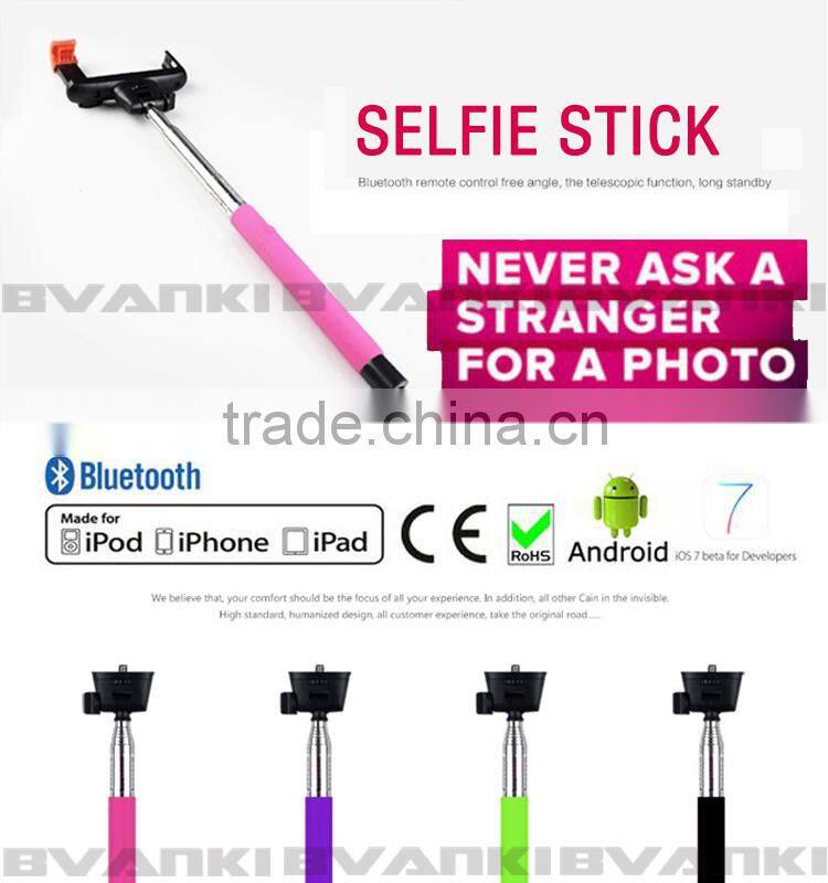 Wholesale Extendable Camera Tripod Handheld colorful wireless Monopod bluetooth Selfie Sticks with bluetooth shutter button