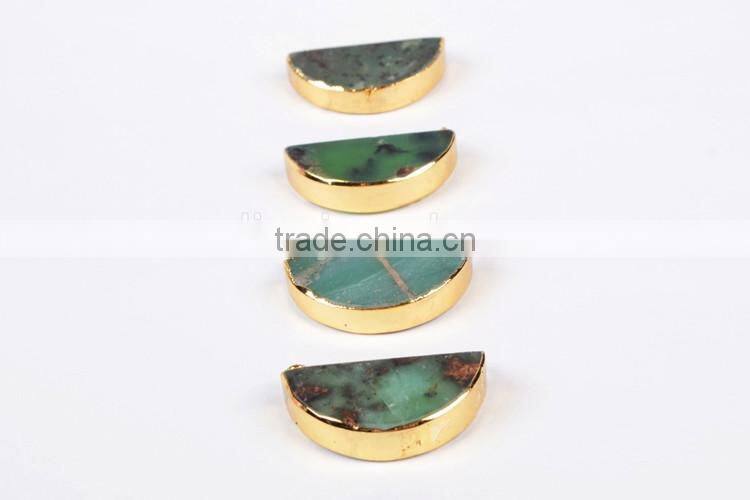 Half Moon Cresent Chrysoprase Pendant Necklace Jade Jewelry Jewels With Double Bails