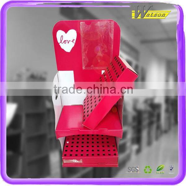 Supermarket retail cardboard chocolate wall display shelves with plastic bag
