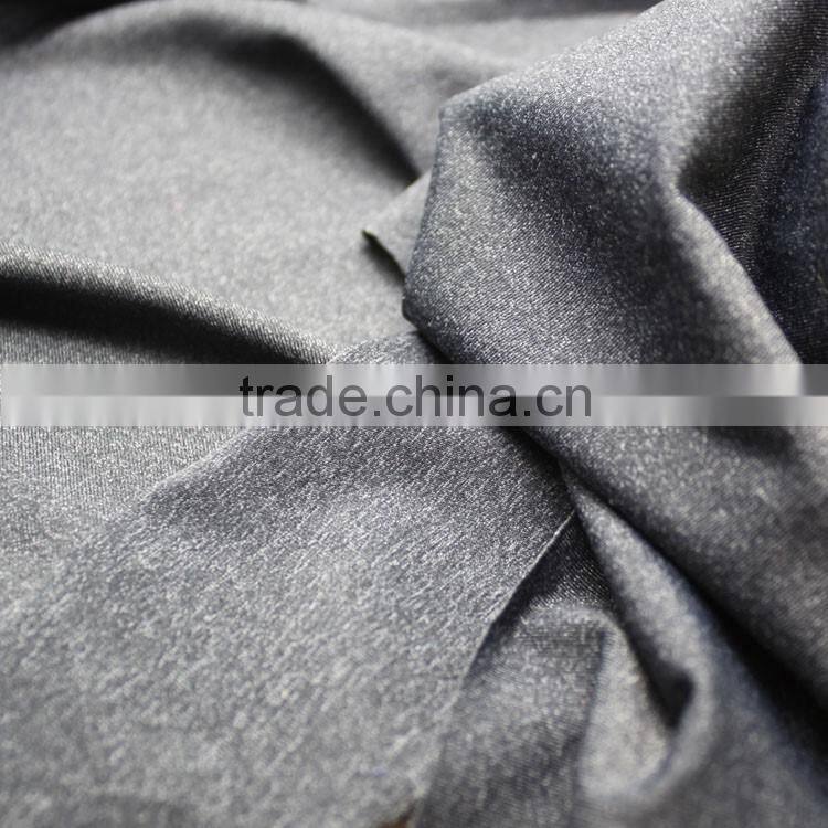 Weft knitted grey melange color fabric polyester nylon blend fabric for making shirts