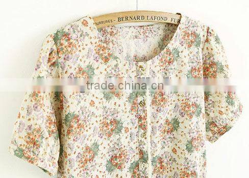 ladies long cotton linen fashion long skirt printed floral blouse