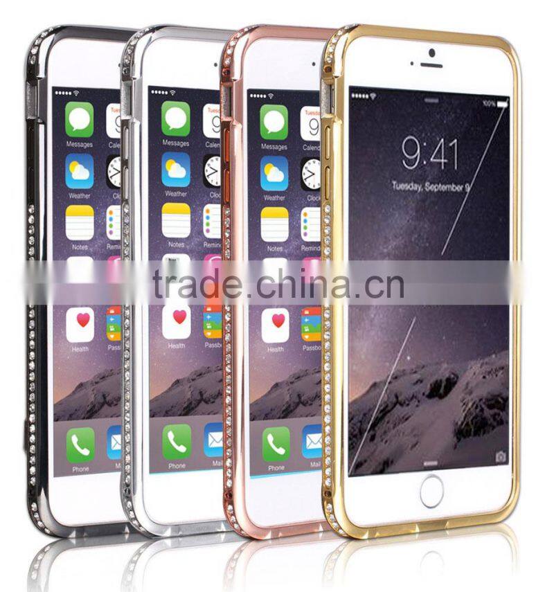 Luxury Metal Material Bumper with Bling Bling Diamond Edged Ex Frame 360 Protective Cell Phone Cases for Iphone6
