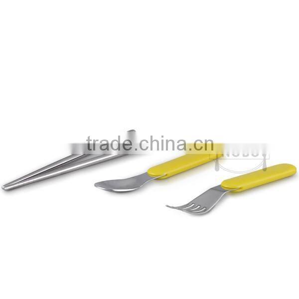 Cute design spoon chopsiticks and forks sets stainless steel kids tableware with box