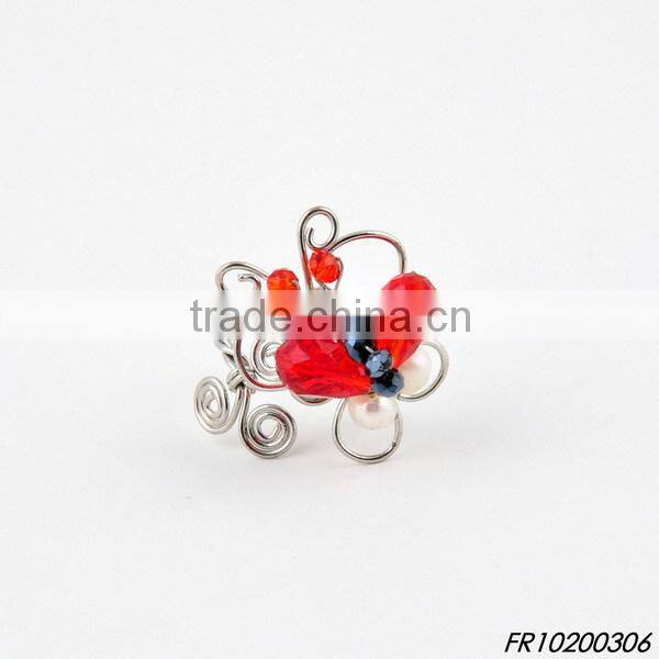 gold polish matel pink oval resin beads ring