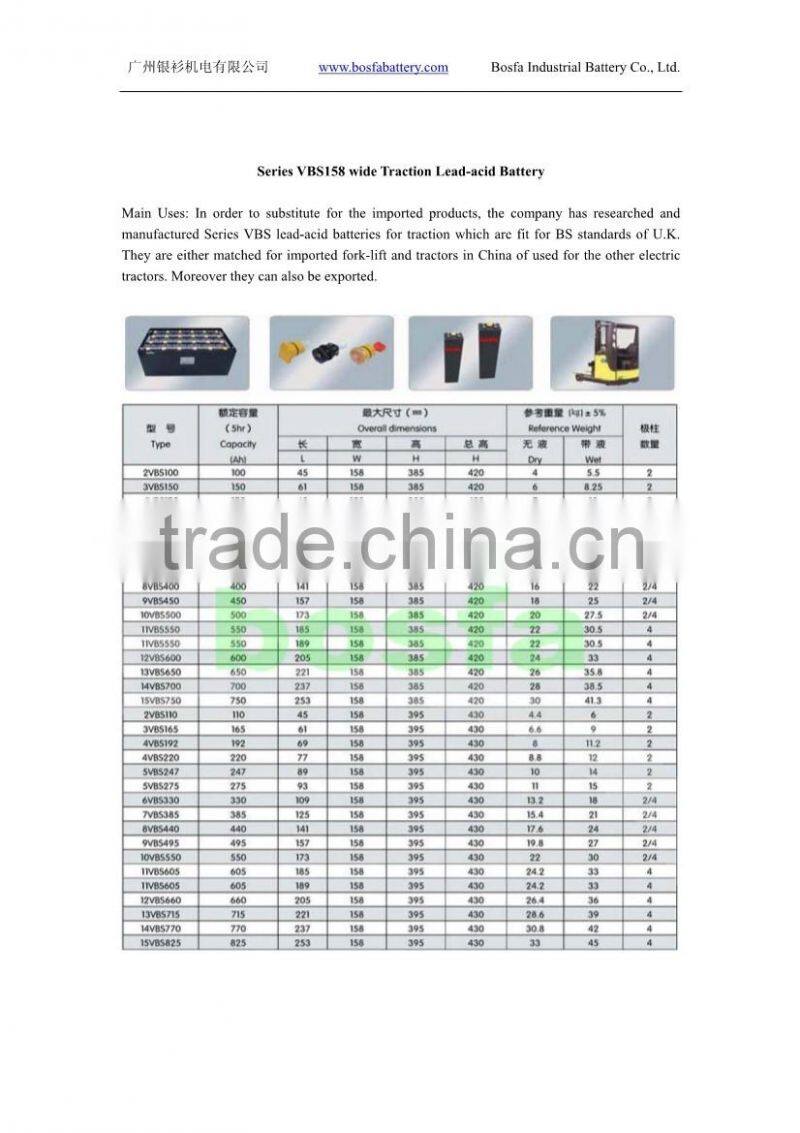 2v1400ah VBS158 Series wide Traction Lead-acid Battery 2v 1400ah large battery