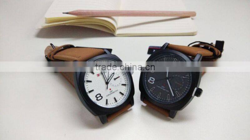 2015 waterproof Sport style Man original Curren watches Luxury Band Leather Strap quartz Clock 43mm Dial Vintage