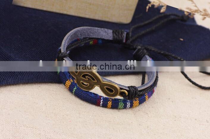 2016 Fashion Leather And Cloth Fabric Wrap Bracelet Wholesale