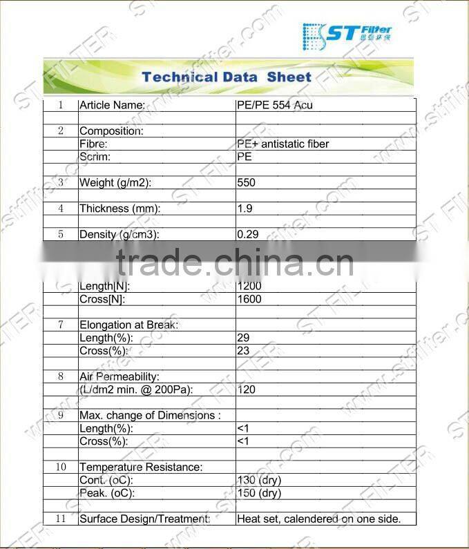 filter fabric for dust collection bag