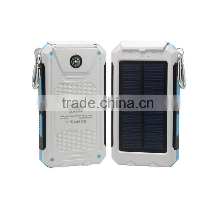 emergency sos waterproof solar charger power bank led flashlight 8000 mAh