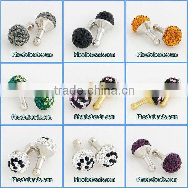 Wholesale White Black Cell Phone Dustproof Jack Cap Crystal Dust Plug Stopper Pave Rhinestone 3.5mm For Iphone4S Ipad MDP-C1005