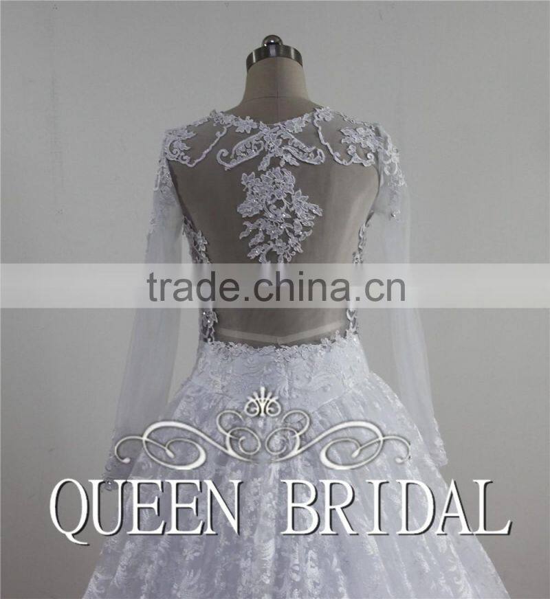 QUEEN BRIDAL 2016 New Design Ball Gown Luxury Bridal Arabic Wedding Dress Lace Long Sleeve