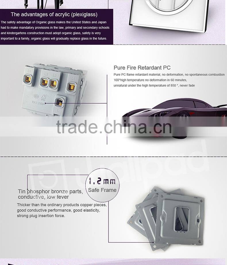 Wallpad White Waterproof Acrylic Glass 110~250V EU UK 1 Gang intermediate switch Power Supply Big Push Button Wall Light Switch