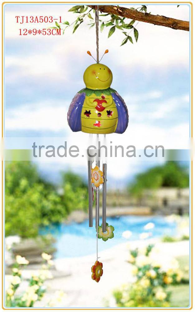 ceramic bee shape wind chime with garden solar powered led lights