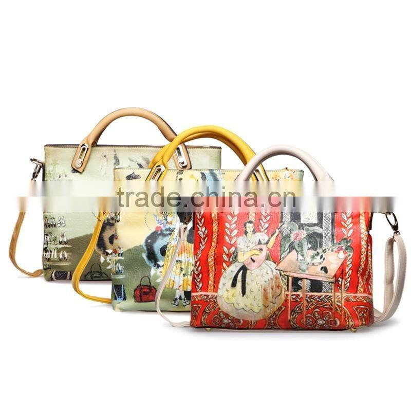 China supplier wholesale vintage printed handbags woman shoulder handbag