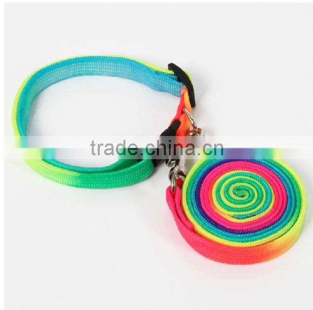 Factory Price Rainbow Nylon Leash and chest For Small/large Dogs;nylon material dog leash and dog chest