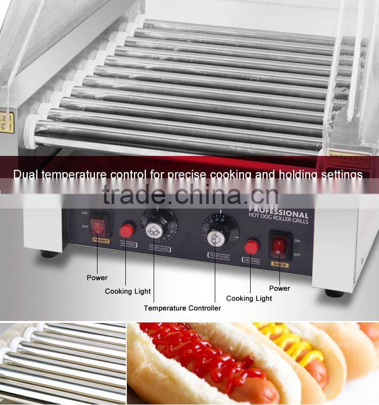 WISE Commercial 11 Rolls Electric Stainless Steel Hot Dog Roller Grill With Sneeze Guard