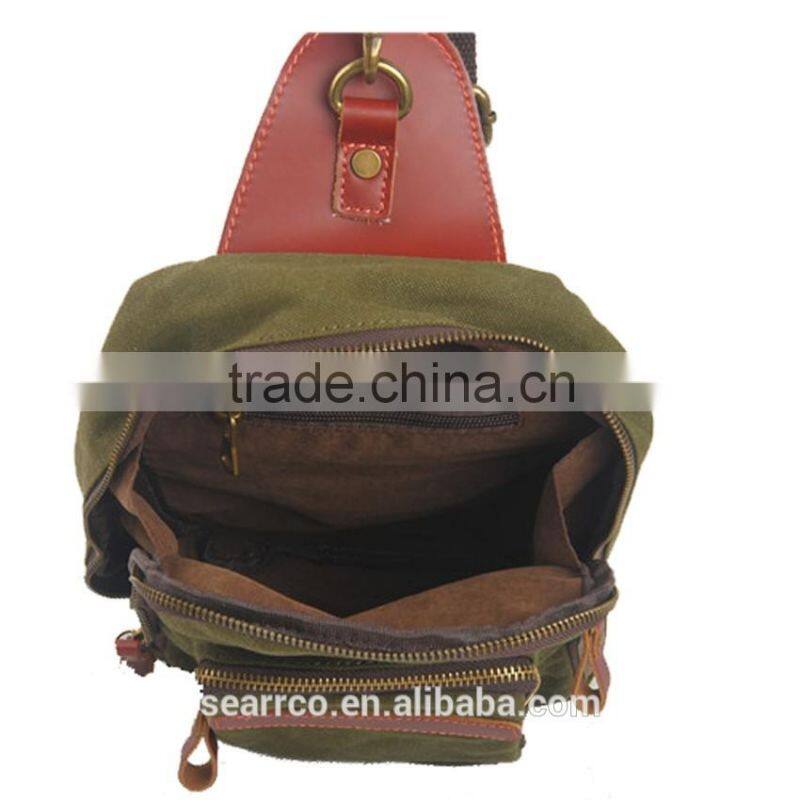 Customized men casual cross body sling canvas chest shoulder bag in china
