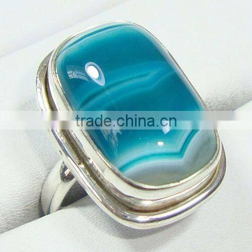 .925 Sterling Silver Green Onyx Gemstone Fashion Ring