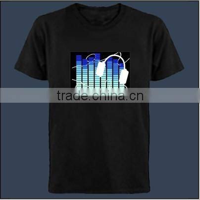 wholesale 100% cotton sould active led t-shirt / el t-shirt/el equalizer t-shirt