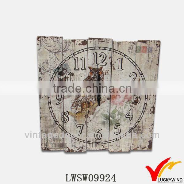 owl flower shabby retro white crate antique wood clock