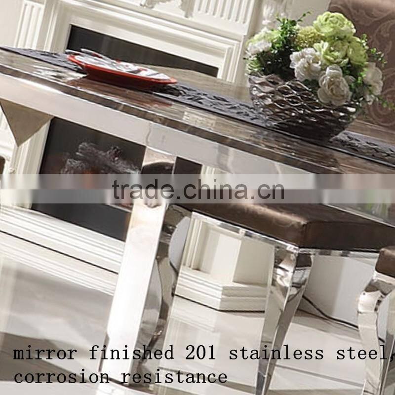 Shunde furniture modern stainless steel 4 seater dining marble table designs