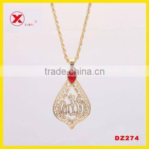 18kgp rhinestone gold heart necklace allah pendant Islamic jewelry