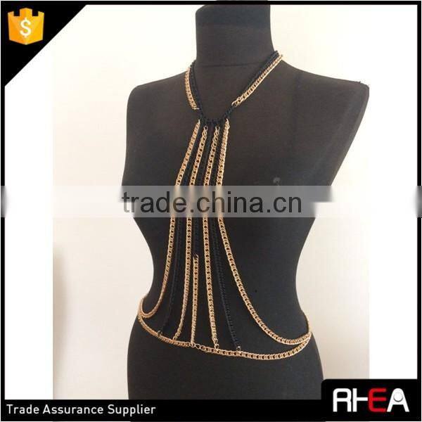 Newest Multi Black and Gold Color Chain Round Choker Body Chain