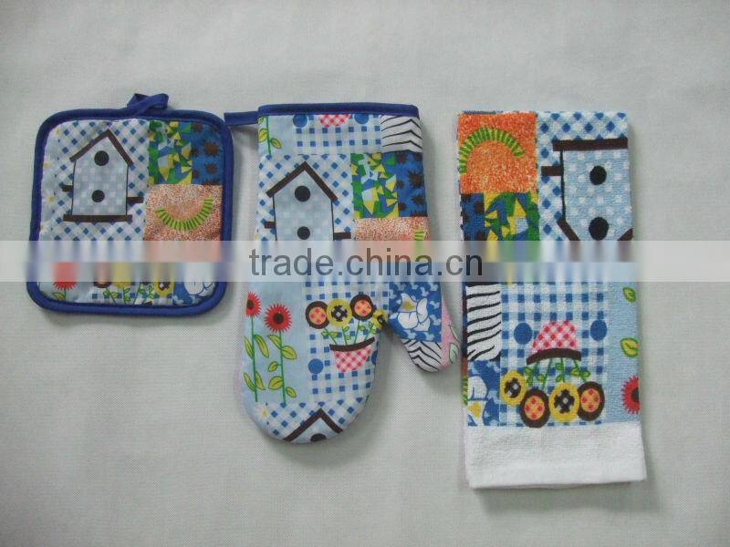 kitchen textile printed kitchen towel set pot holder glove wholesale alibaba China Supplier