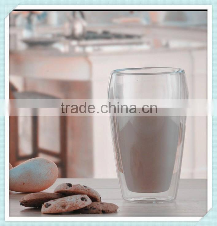 Borosilicate material double wall milk cup heat resitant double wall glass milk cup for sale