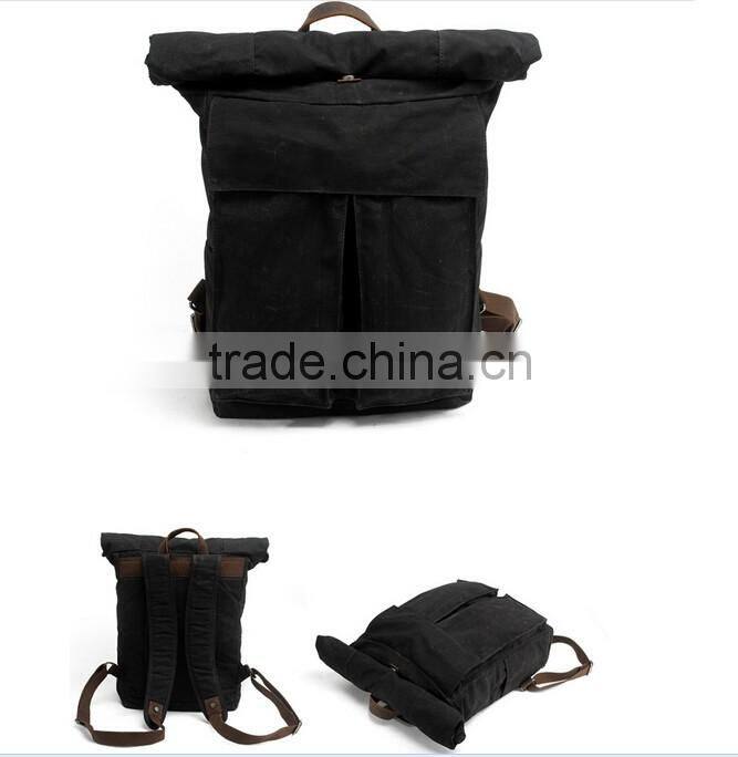 Boshiho latest design genuine cowhide leather backpack bag outdoor backpack black