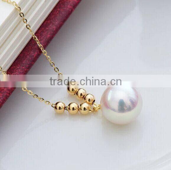Akoya AAA round 18k gold white pearl pendant natural pearl pendant necklace