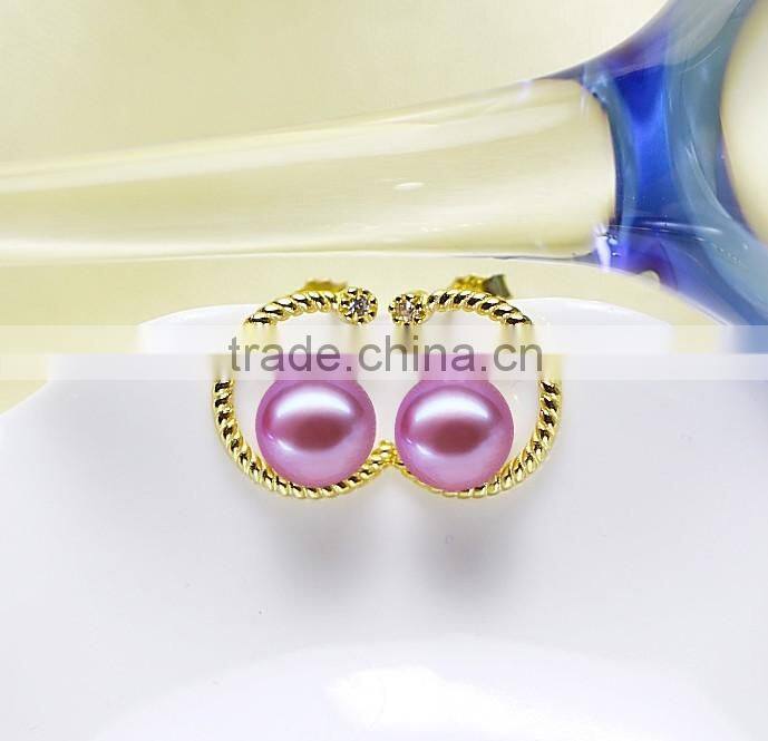 7-8mm size natural freshwater pearl earrings white color pink color and purple