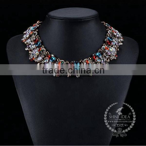 high quality vintage colorful rhinestone chunky statement necklace tin alloy fashion women pendant necklace 6390053