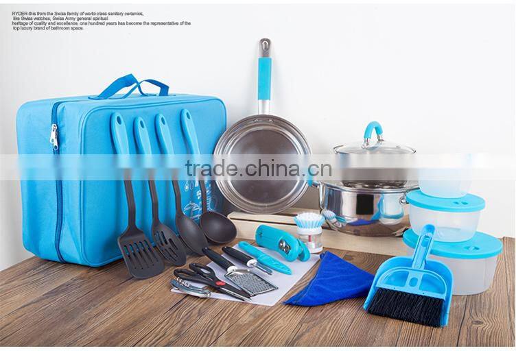 2015 new design 23pcs stainless steel camping set/kitchen set/handbag/backpack