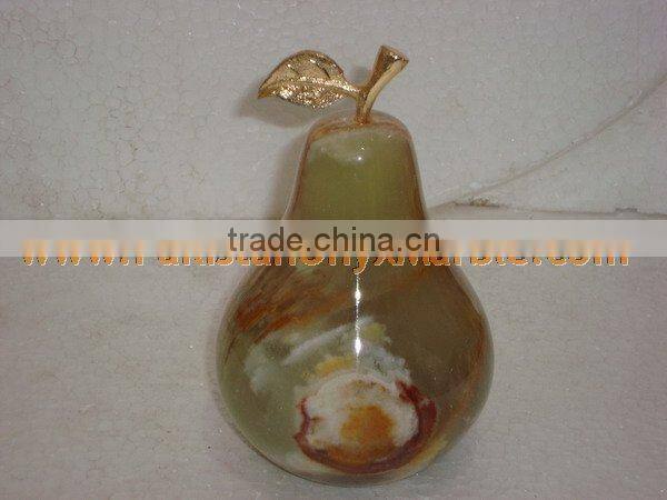 PAKISTAN SUPPLIER Natural Color KITCHEN AND DINING DECORATION ONYX PEAR WITH BRASS LEAF HANDICRAFTS