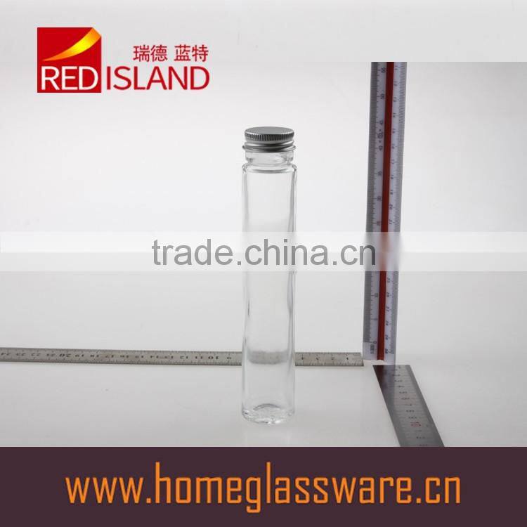short and thin clear glass bottle for oil, candies or other storage or as fancy gift