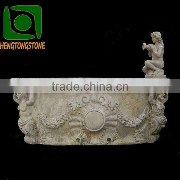 Yellow Travertine Bathtub with Figure