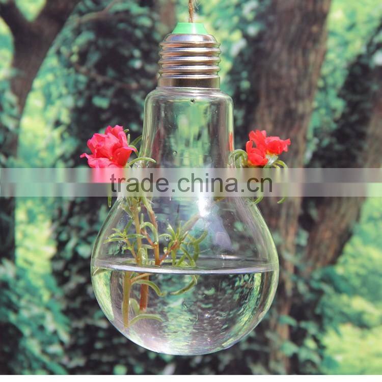 Creative indoor decoration bulb shaped hanging clear glass vase