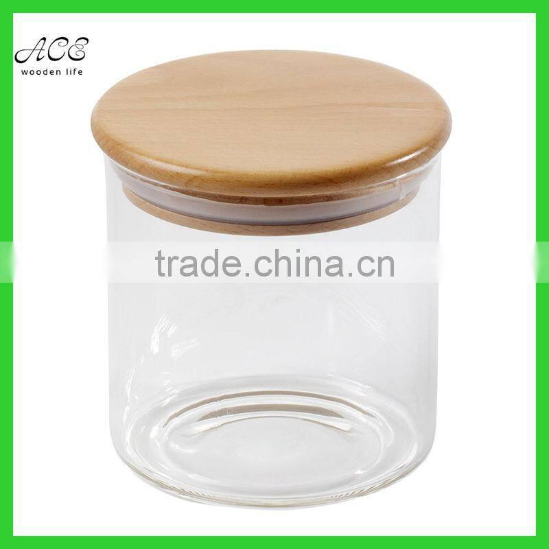 Custom glass storage jar wood lid Wooden lid