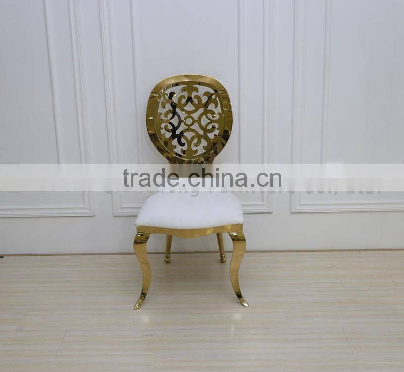 Luxury gold stainless steel louis wedding chair covers PU
