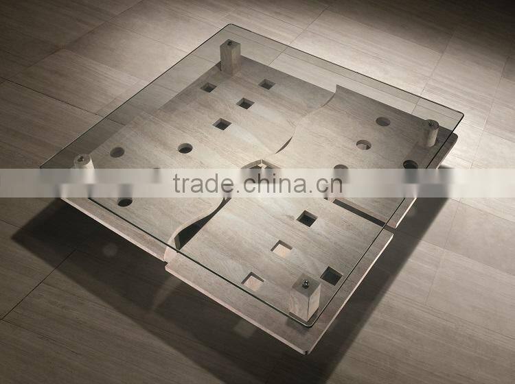 Modern Luxury Travertine base Glass Top Coffee Table