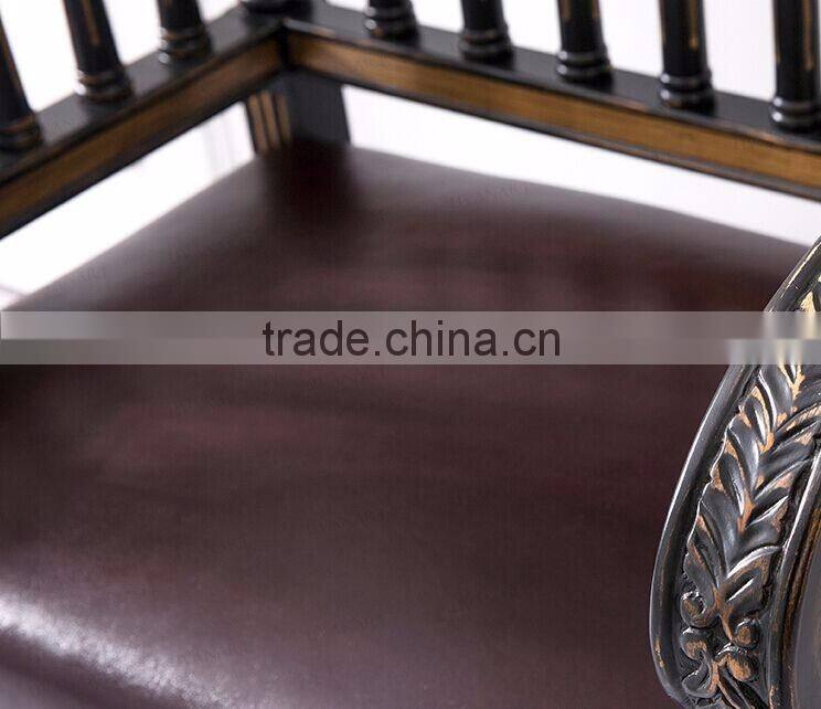 Classic Elegant Regina British Style Square Back Carving Leather Armchair with Distressed Brown Painting BF12-03294a