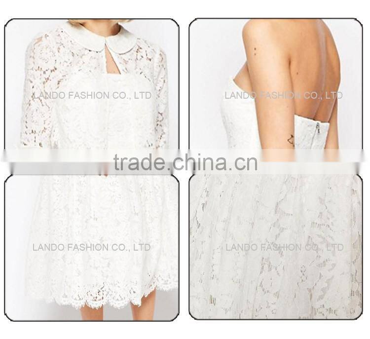 White adjustable collar ball gown wedding dress 2016 Elegant crochet lace wedding dress bridal gown