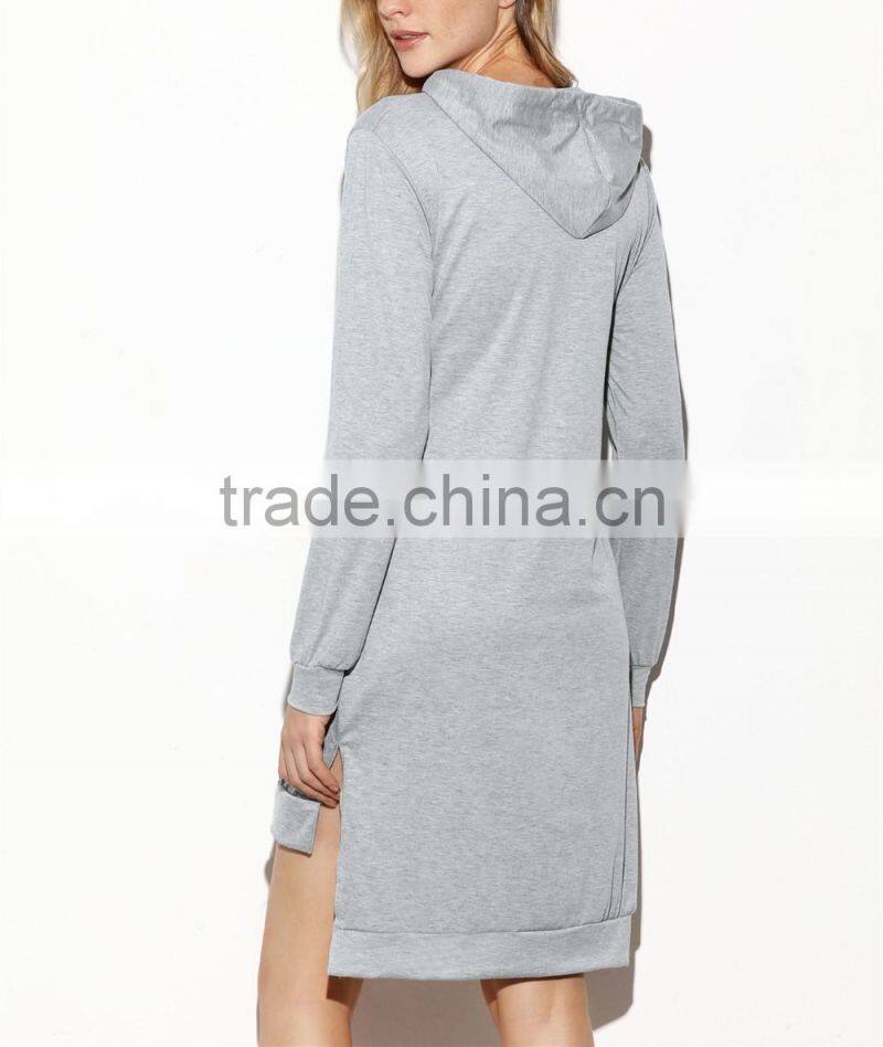 Hooded Fall Mini Dress Casual Long Sleeve Women's Dress Online Shop Clothing Grey High Low Sweatshirt Dress