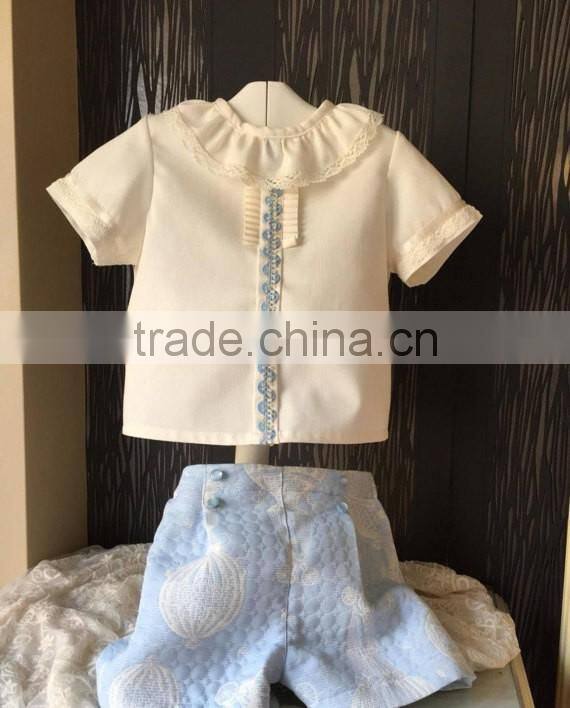 2017Kids Summer Outfit Baby Girls 2 Pcs Clothing Set Baby Falbala Top And Light Blue Short Set Newborn Girls Cotton Clothes Set